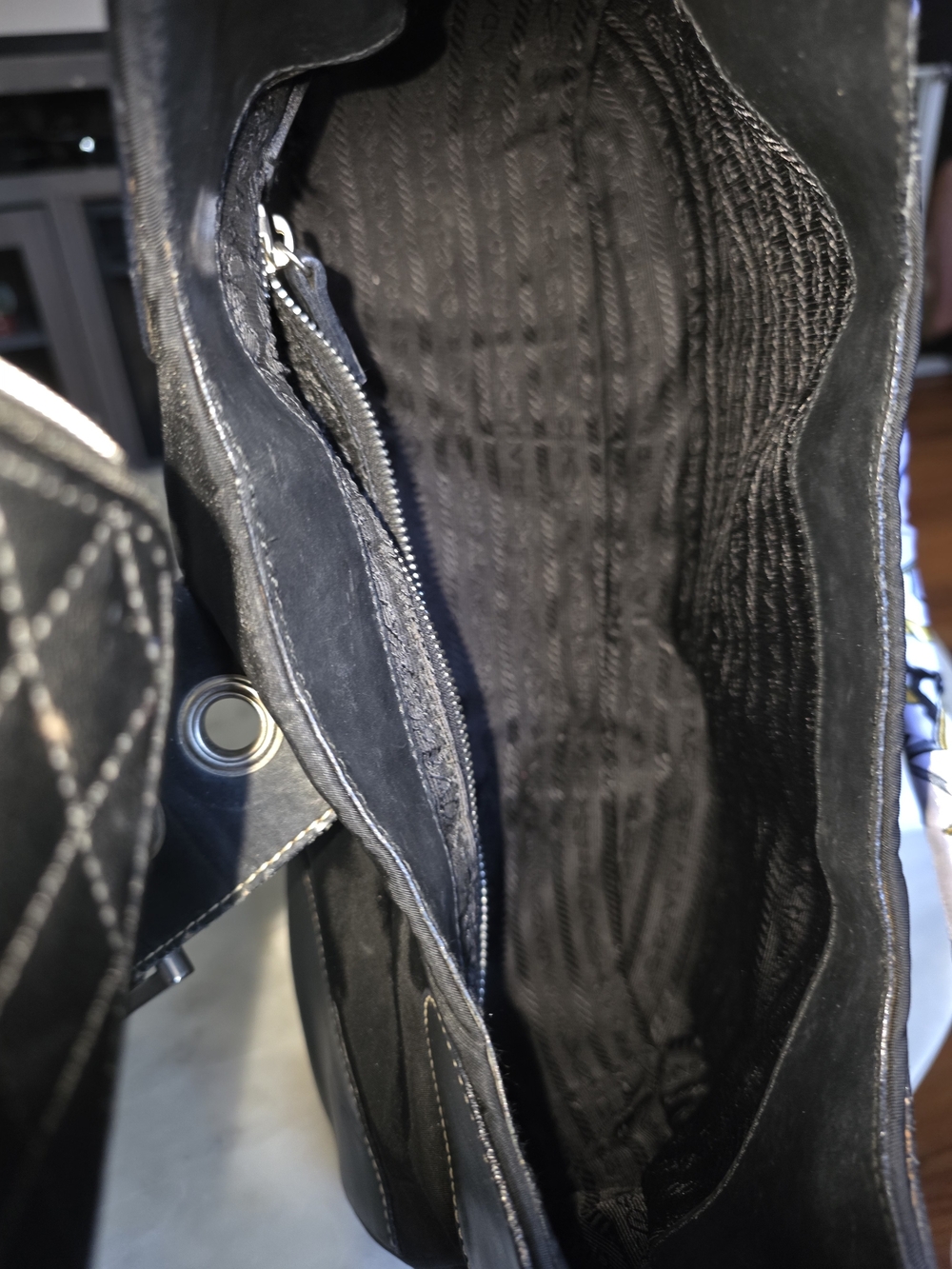 Prada Tessuto Half Moon Buckle Shoulder Bag With Leather Trim & Silver Hardware - Picture 13 of 16